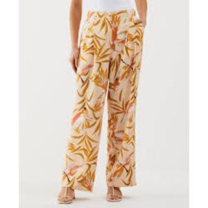 Rafaella Paradise Print Linen Viscose Pleated Wide Leg Pant  Tropical Size XL
